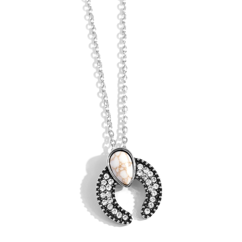 Horseshoe White Stone & Rhinestone Necklace